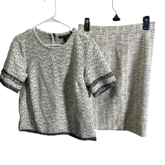 Banana Republic Tweed Short Sleeve Top & Pencil Skirt Set Black/White S/2 - Picture 1 of 4